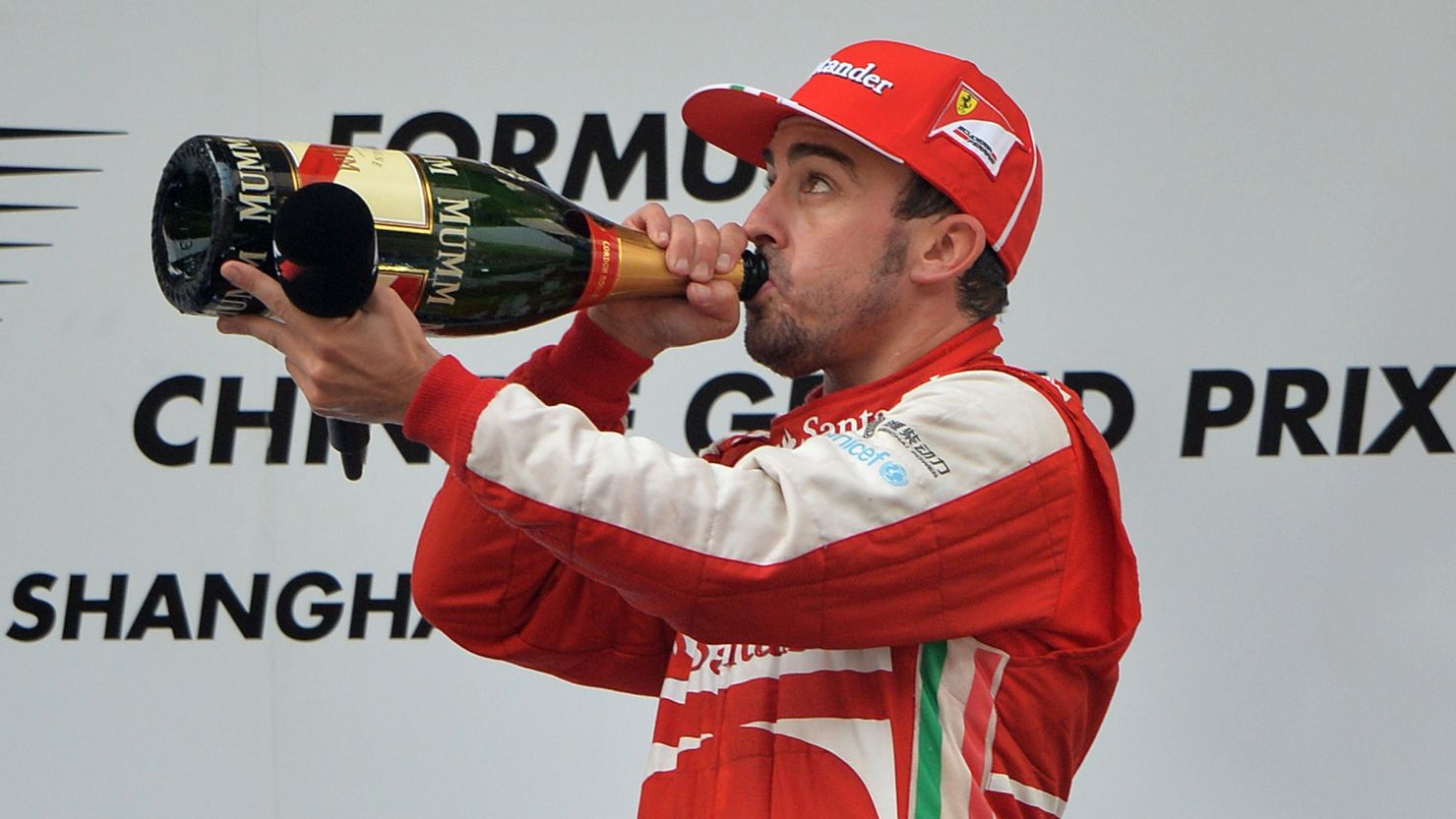 Fernando Alonso celebrates after winning the Chinese Grand Prix Sunday.