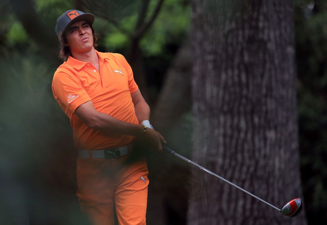 Rickie Fowler of the U.S. tees off on the second hole