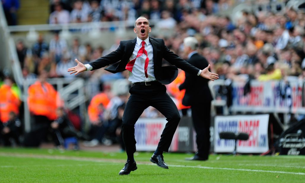 Sunderland manager Paolo Di Canio celebrates his side's first goal during the 3-0 victory at arch rival Newcastle. Sunderland had not won at St James' Park for 13 years but goals from Stephane Sessegnon, Adam Johnson and David Vaughan gave it all three points.