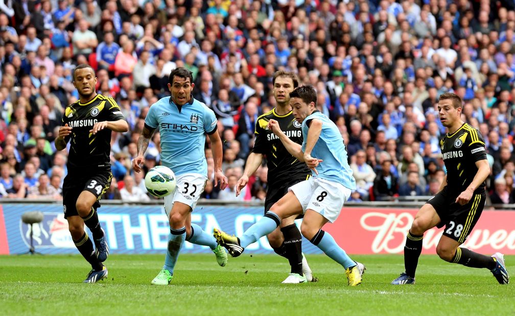 Samir Nasri gave Manchester City a 35th minute lead in its FA Cup semifnal against Wembley at Chelsea. The Frenchman darted into the penalty area before lashing the ball past goalkeeper Petr Cech.