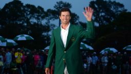 Adam Scott of Australia smiles while wearing the green jacket after winning the 2013 Masters Tournament at Augusta National Golf Club in Augusta, Georgia, on Sunday, April 14. Scott captured golf's most prestigious event in an oh-so-close sudden-death playoff with Angel Cabrera. Click through to see all the shots from the fourth day and look back at the third round.