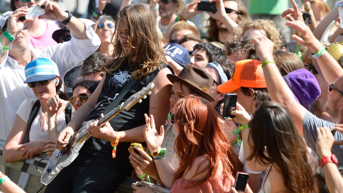 Fans surround Jake Orrall of JEFF the Brotherhood as he plays April 14.
