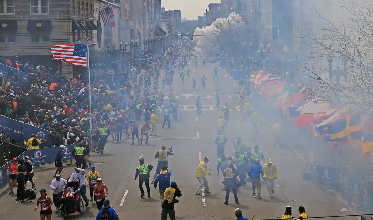 The second explosion goes off near the finish line.