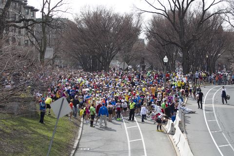 Runners who had not yet finished the race are stopped after the explosions.