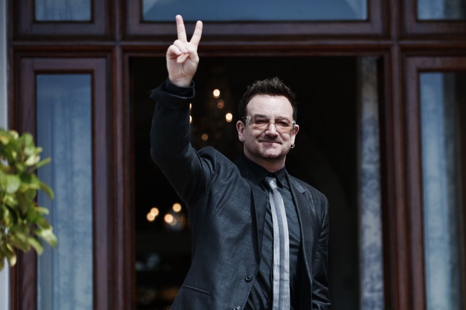 Irish rock star Bono leaves the Genadendal presidential residence after a meeting with the South African President Jacob Zuma in February 2011. Bono has worked on a number of humanitarian causes related to Africa.