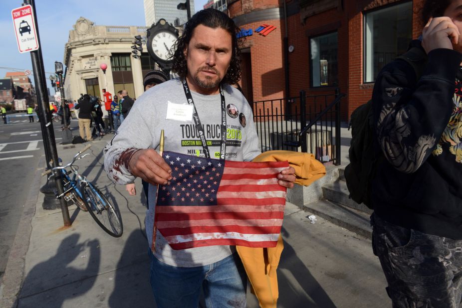<a href="http://www.cnn.com/2013/04/16/us/boston-heroes/index.html">Carlos Arredondo</a> was at the race handing out American flags to spectators. After the blasts, he helped emergency responders and is credited with helping a man survive serious leg wounds.