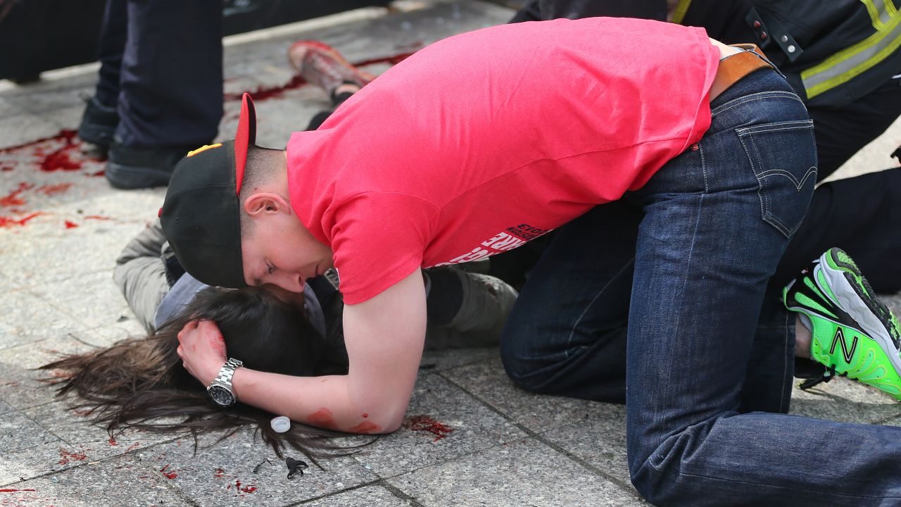 This Boston Globe photo from the attack's aftermath went viral, but with a fake story attached to it.