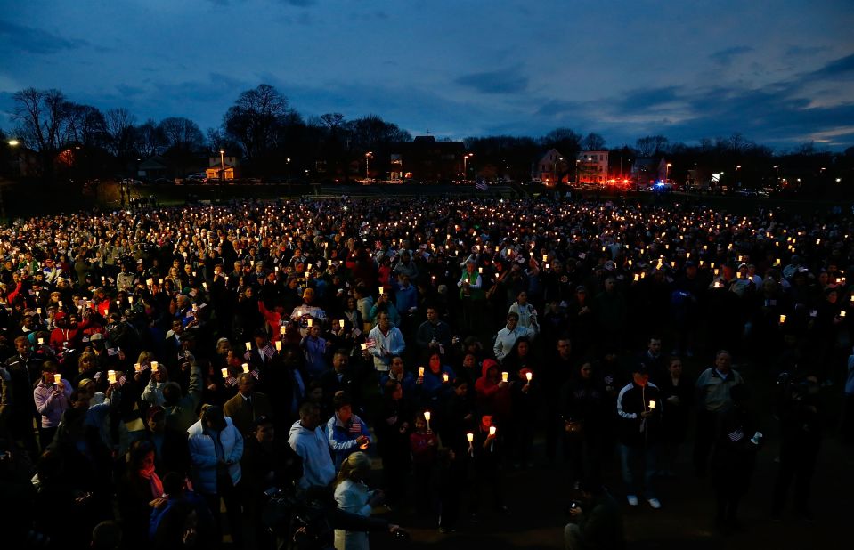 A crowd gathers at Boston's Garvey Park during a vigil for bombing victim Martin Richard on April 16, 2013.