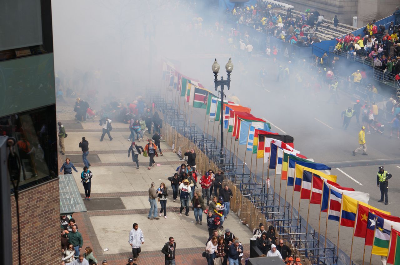 Smoke fills the air after an explosion.