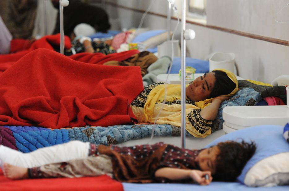 Earthquake victims lie on beds at a military hospital in Quetta, Pakistan, on Wednesday.