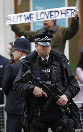 A British police officer stands guard. More than 4,000 officers were on duty for the event.