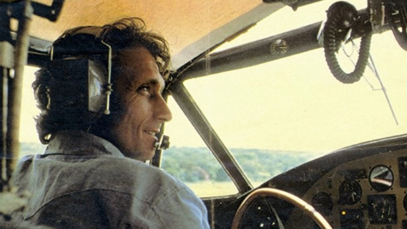 Philippe Cousteau, Sr, photographed in the cockpit of his plane "The Flying Calypso."