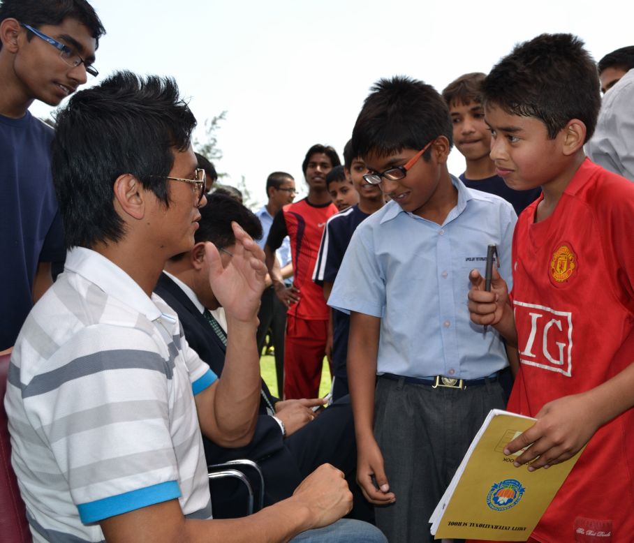 The academy was set up by Bhutia, one of India's greatest sporting stars. Pictured here with children at the academy in May 2012, Bhutia had a short spell playing for the English club Bury FC in 1999 and made more than 100 appearances for the national team.