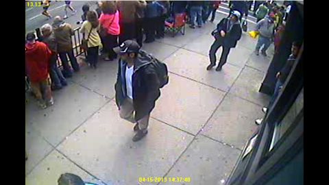 The FBI released photos and video on April 18, 2013, of two men it called suspects in the deadly bombings and pleaded for public help in identifying them. The men were photographed walking together near the finish line.