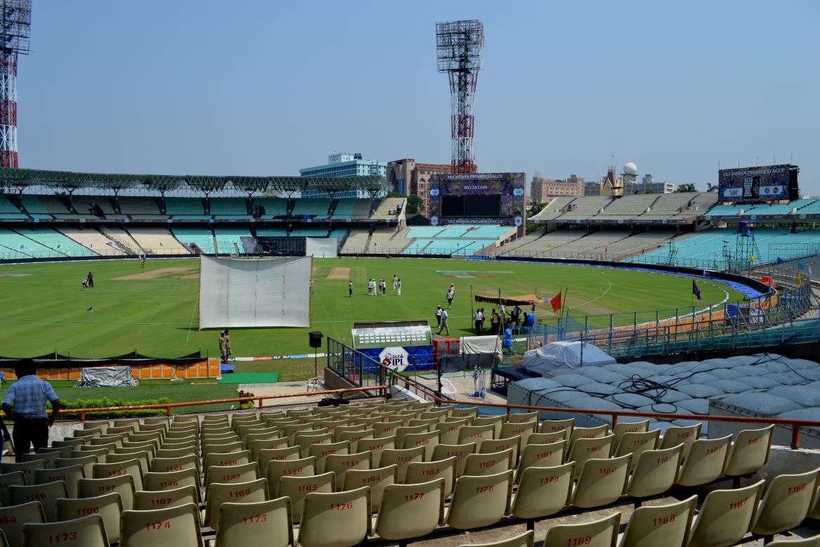 The Eden Gardens stadium in Kolkata hosts many of India's international cricket matches. Cricket's popularity is often claimed to overshadow Indian football. 