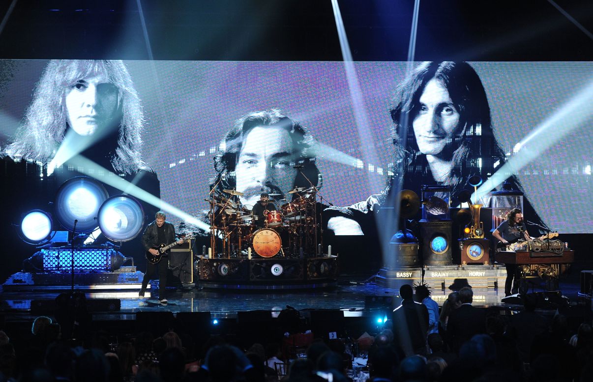 From Ontario, Canada, these three wise men invaded the US and built their cult audience by working hard, defying record executives and playing their special brand of music. Along the way, listeners bought 25 million Rush recordings in the US, according to the RIAA. Rush hinted that their 2015 40th anniversary tour may have been their last major tour.  Left to right: guitarist Alex Lifeson, drummer Neil Peart and singer/bassist Geddy Lee were inducted into the Rock and Roll Hall of Fame in 2013. 