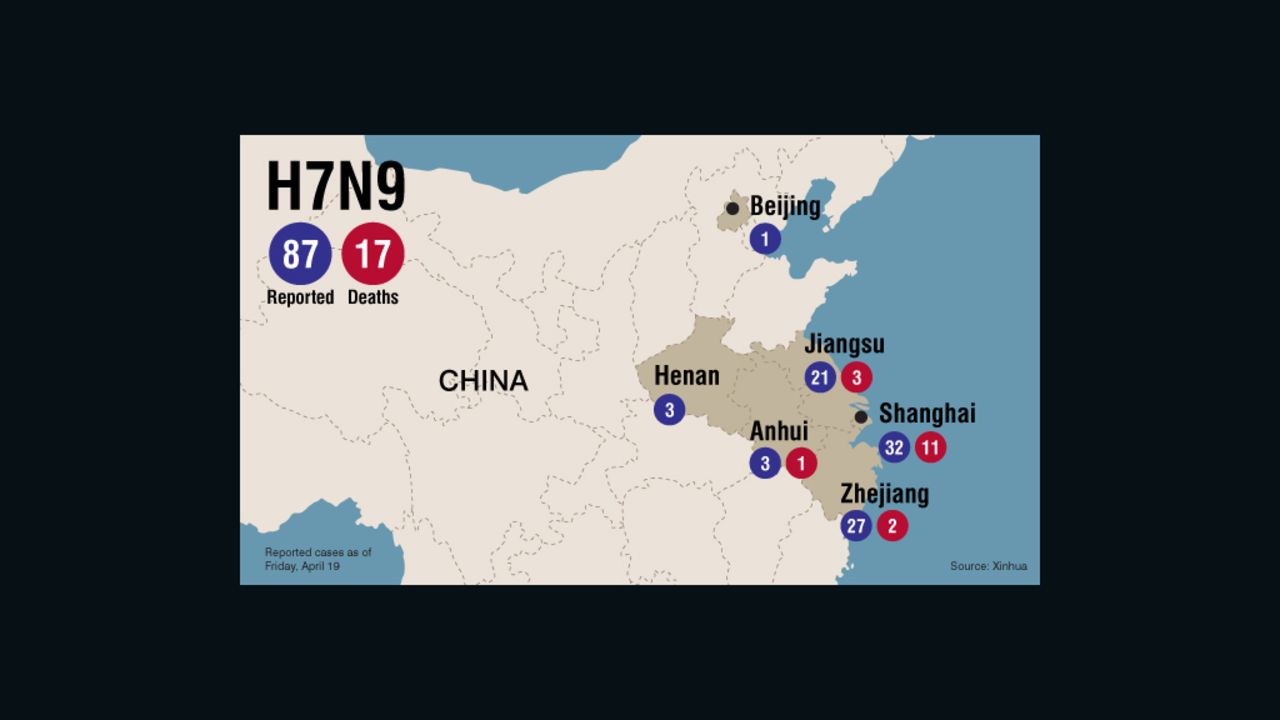 Map: H7N9 infections and deaths