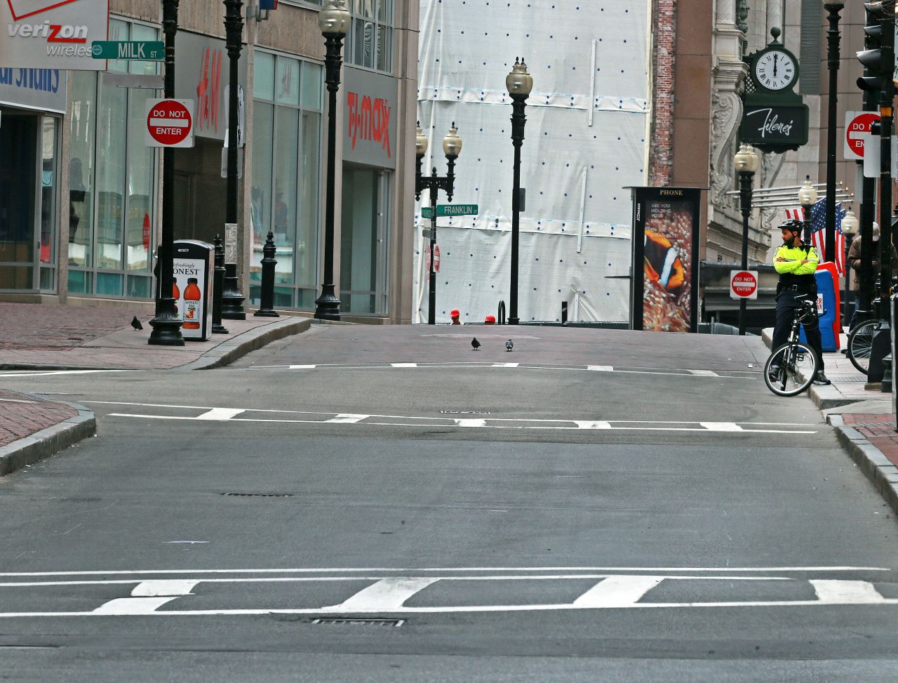 The area near Boston's Downtown Crossing would usually be filled with lunchtime crowds.