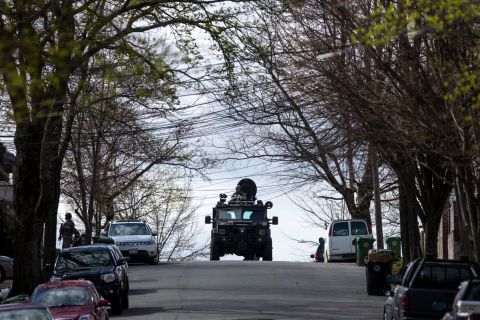 SWAT teams searches homes along Winsor Avenue in Watertown on April 19.