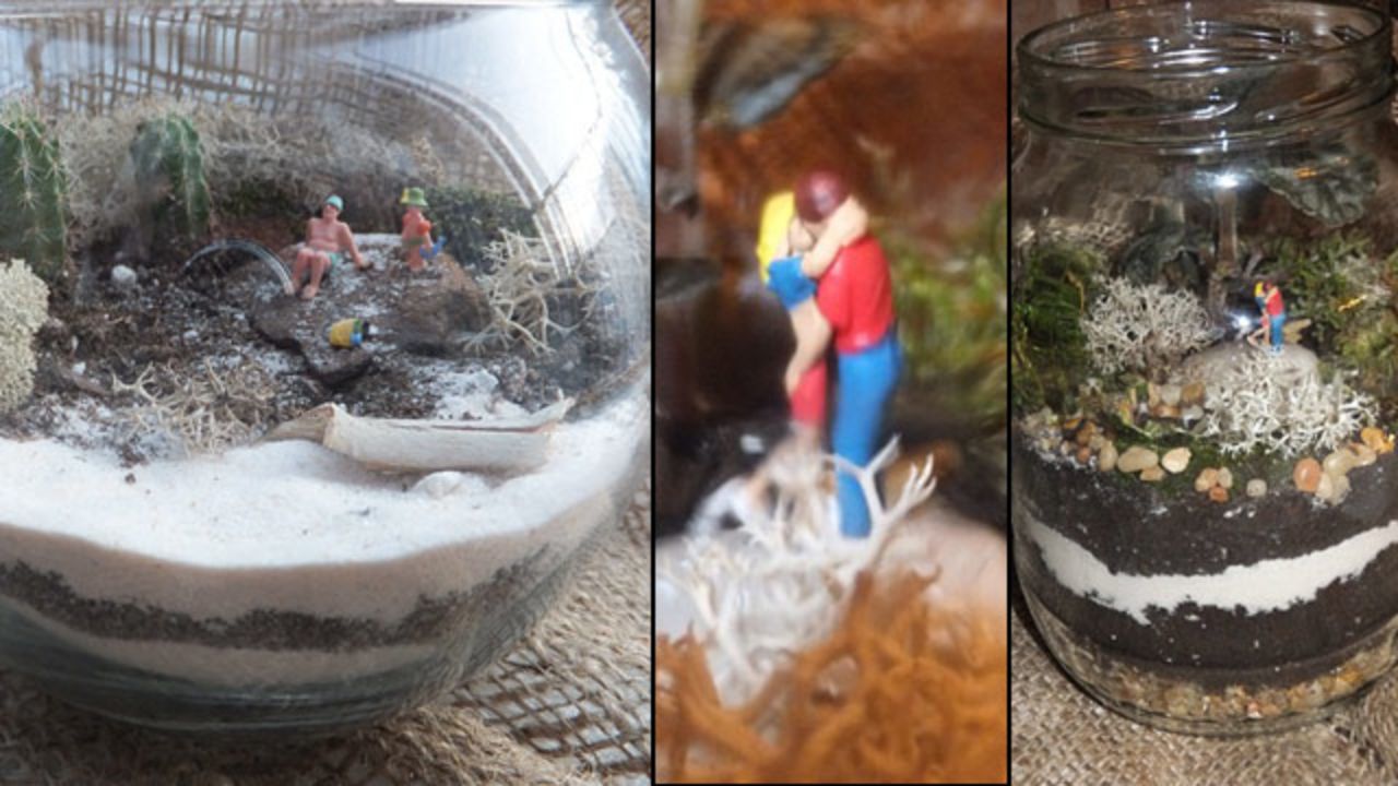 Toni Freda and Steve Nardone shared these photos of <a href="http://ireport.cnn.com/docs/DOC-959897">two terrarium displays</a>. At left is "Beach Day with Papa," and "Reasons of Love" is on the right.