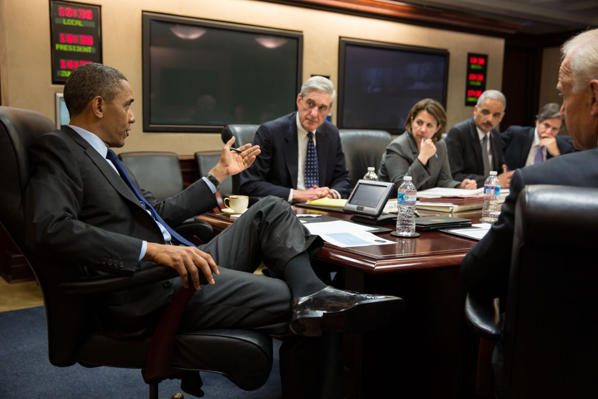 U.S. President Barack Obama meets with members of his national security team in the Situation Room of the White House on April 19 to discuss developments in the Boston bombings investigation.