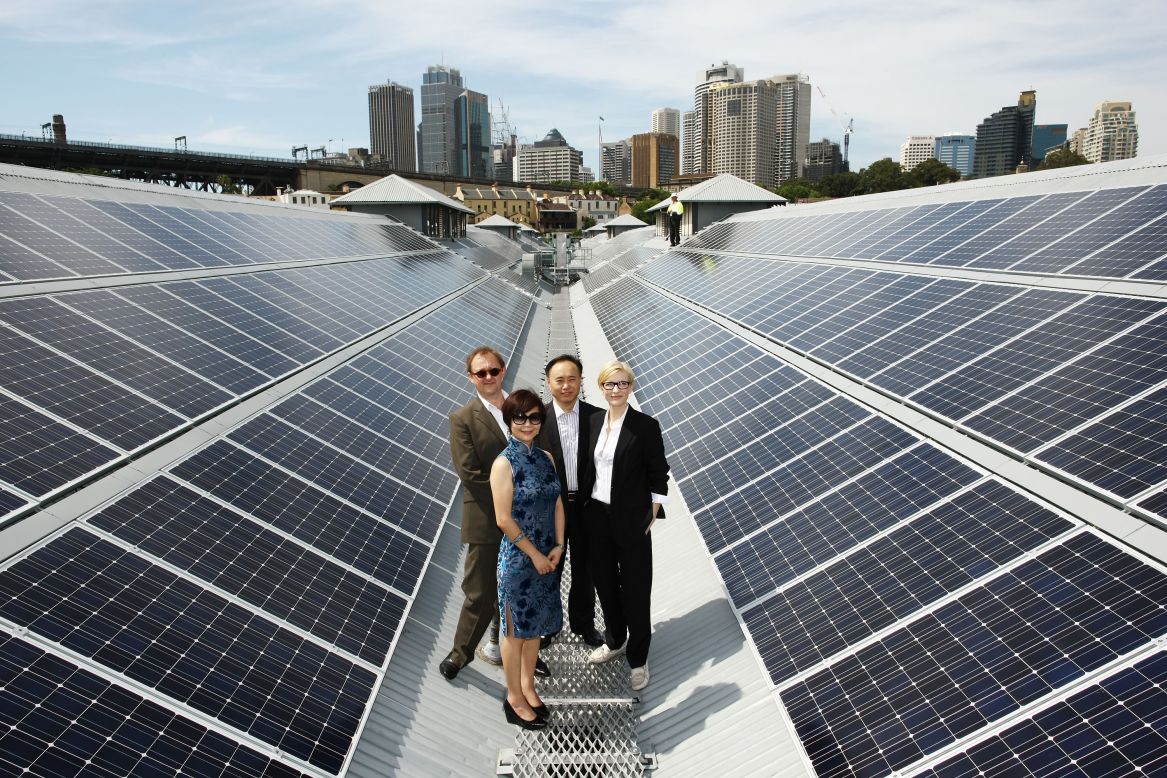 In 2010, the Sydney Theatre Company in Australia switched on solar panels on the rooftop of its historic home, The Wharf theater. Sustainability is part of the vision of the theater's artistic directors, actress Cate Blanchett and her husband, Andrew Upton.