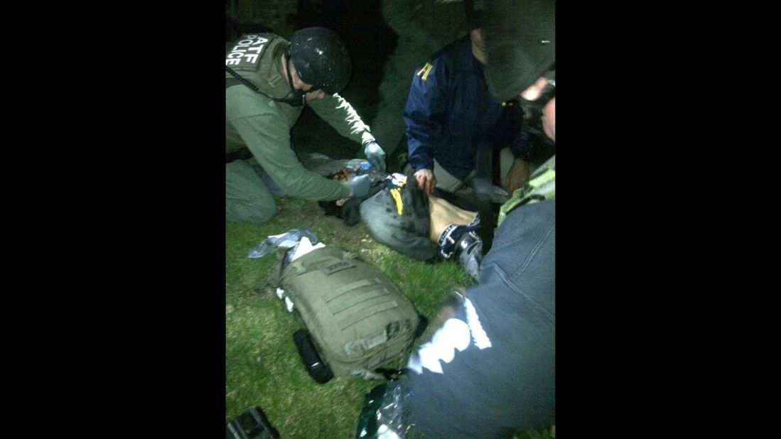An image posted to the social sharing website Reddit purportedly shows Dzhokhar Tsarnaev being detained by law enforcement officers.