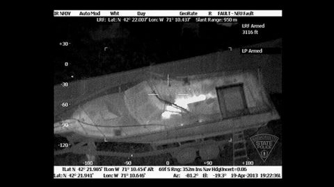 Special imaging techniques employed by Massachusetts State Police reveal Boston Marathon bombing suspect Dzhokhar Tsarnaev hiding in a boat in a backyard in Watertown on April 19.