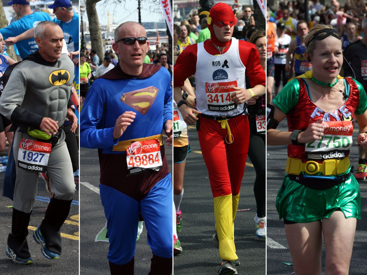Fancy dress runners compete on April 21 in the London Marathon which started in East London before traveling into the city, along the River Thames and finishing near Buckingham Palace. 
