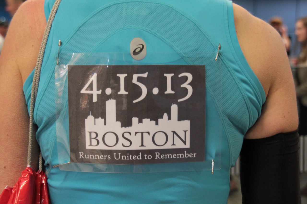 British runner Julia Biss saw this tribute to Boston being passed around on Facebook which urged runners to print off the sign and wear it during the London Marathon on April 21, 2013. 