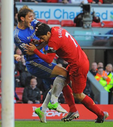 Suarez also bit Chelsea defender Branislav Ivanovic during an English Premier League match at Anfield in April 2013.