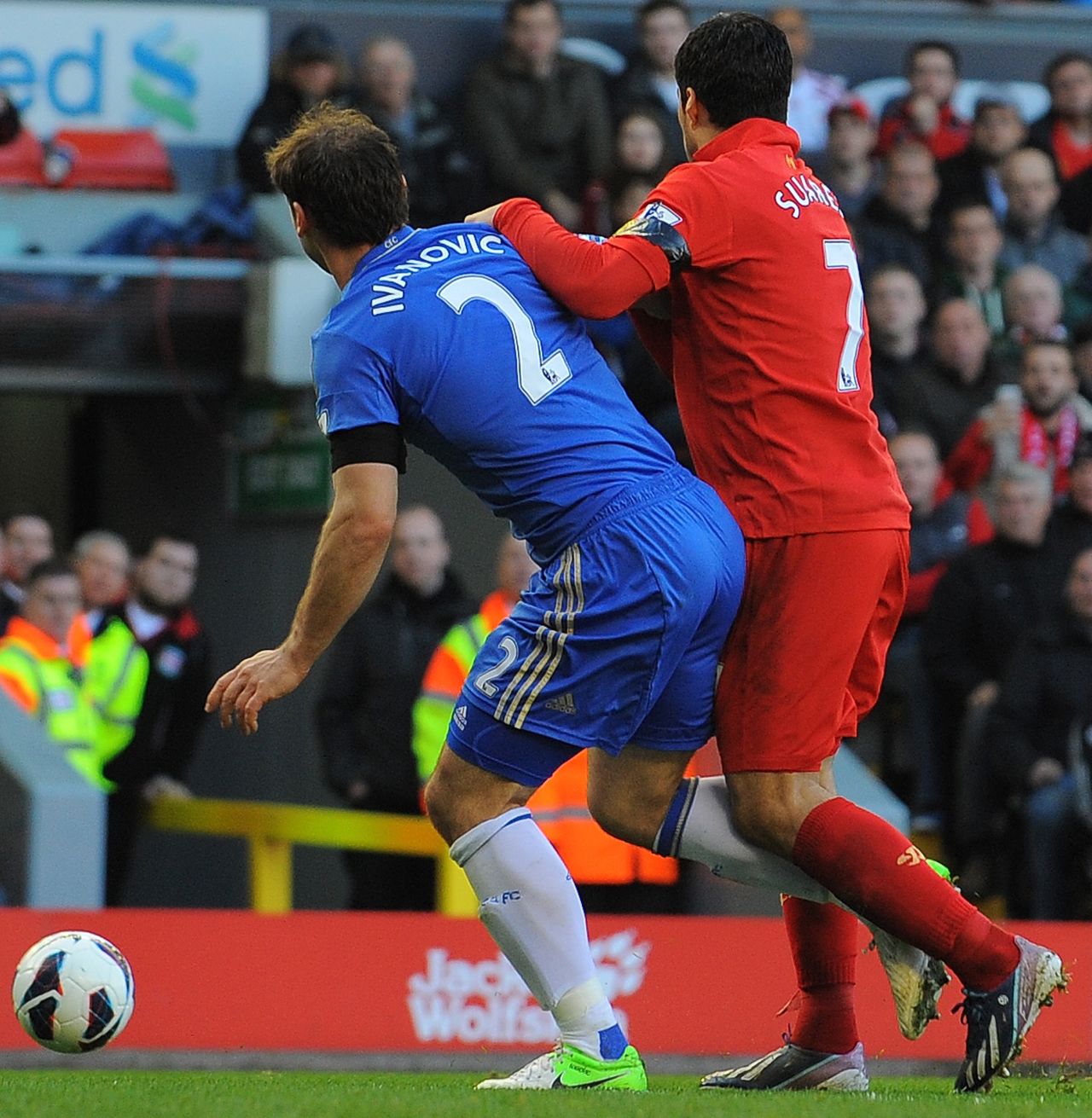 Suarez grappled with Ivanovic before sinking his teeth into his arm.