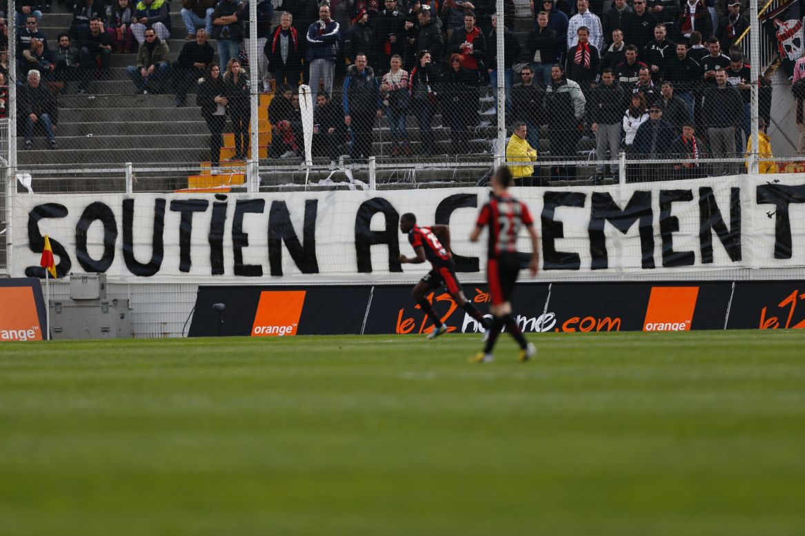 Valentin Eysseric, who plays for French club Nice, was hit with an 11-match suspension following last month's match against Saint Etienne. The midfielder broke Jeremy Clement's leg and shattered several ankle ligaments following a shin-high tackle. Saint Etienne's fans have since displayed a banner saying "Support Clement" during their matches.