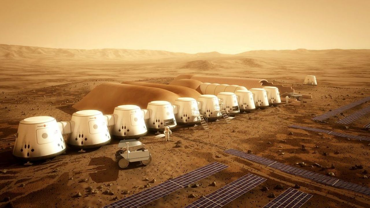 An illustration shows the proposed Mars One settlement. A manned mission to Mars is planned in nearly a decade.