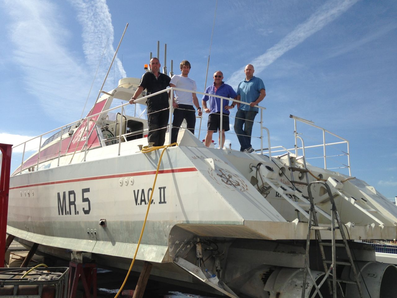That was until British boat builder Dan Stevens (far right) got his hands on it. The former naval officer now plans to restore the historic vessel to her former glory, touring her across the UK.