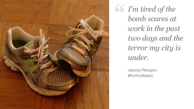 "I'd like to show marathon runners and those watching that I'm inspired by so many of them," said Jessica Pilkington, a 27-year-old who works in Boston.