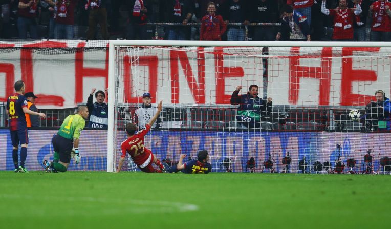 Bayern star Muller slid in to convert David Alaba's cross and round off an astonishing 4-0 win for the home side. 