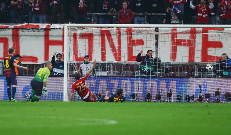 Bayern star Muller slid in to convert David Alaba's cross and round off an astonishing 4-0 win for the home side.