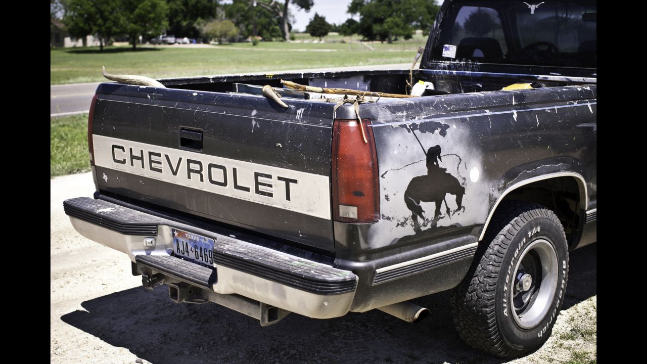 There's a touch of the Wild West in West. Witness the pickup of the town artist, Bobby Allen. The steer horns that peek out of the back will become his next canvas.
