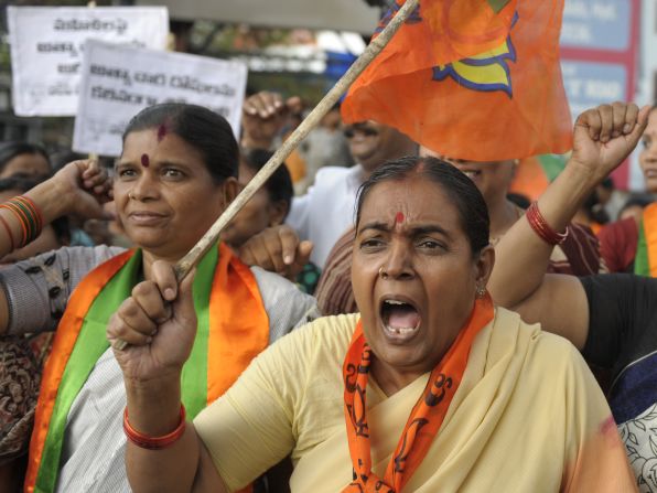 Activists and supporters of the Bharatiya Janata Party protest against the rape of a 5-year-old girl in Hyderabad on Tuesday, April 23. Demonstrations have taken place across the state since a man was arrested in the rape of the girl in New Delhi. There have been high-profile assaults in India since December, when a woman was gang raped on a bus. <a href="index.php?page=&url=http%3A%2F%2Fwww.cnn.com%2F2012%2F12%2F22%2Fworld%2Fgallery%2Findia-rape-protest%2Findex.html">See photos of outrage over the sexual assault in December.</a>