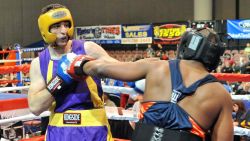 Tamerlan Tsarnaev (L) fights Lamar Fenner (R) during the 201-pound division boxing match during the 2009 Golden Gloves National Tournament of Champions May 4, 2009 in Salt Lake City, Utah.