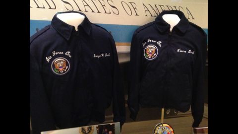 President Bush's and first lady Laura Bush's jackets for Air Force One are on display.