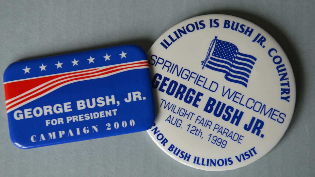 And buttons that didn't get the candidate's name just right.  Dad is George H.W. Bush -- son is George W. Bush.
