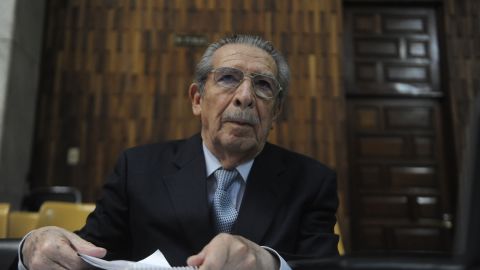 Former Guatemalan dictator Efrain Rios Montt listens to a judge in Guatemala City on April 19. 