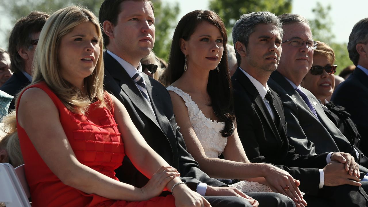 George W. Bush's daughter Jenna Bush Hager, her husband Henry Hager, sister Barbara Bush, her boyfriend Miky Fabrega, former governor of Florida Jeb Bush, and his wife Columba Bush attend the opening ceremony.
