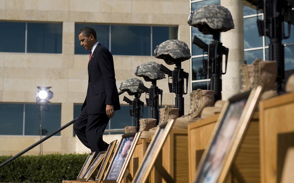 Thirteen people were shot and killed by Maj. Nidal Hasan at Fort Hood in November 2009. Speaking to an estimated 15,000 people at a memorial service, Obama called the act "incomprehensible" and vowed that justice would be done.