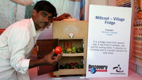 The Mitticool Fridge was developed and launched by Indian engineer, Mansukhbhai Prajapati (pictured), in 2006. Made entirely from clay, the device costs roughly $50 and uses no electrical power. It can keep items of food fresh for up to five days and has been a valuable addition to rural communities in India.