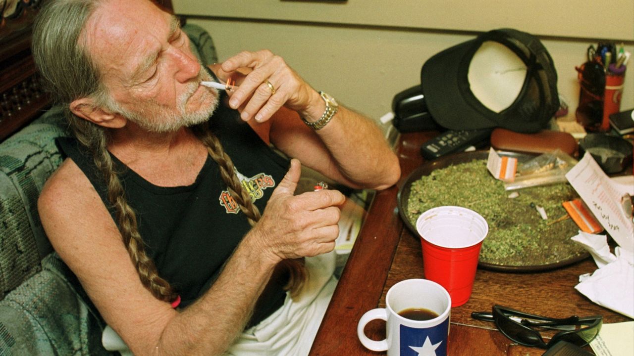 Willie Nelson takes a drag while relaxing at his home in Texas in this photo circa 2000s. Click through to see Nelson throughout his career.