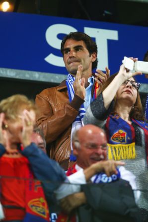 Tennis maestro Roger Federer was supporting his home team FC Basel in their Europa League semifinal against Chelsea. 