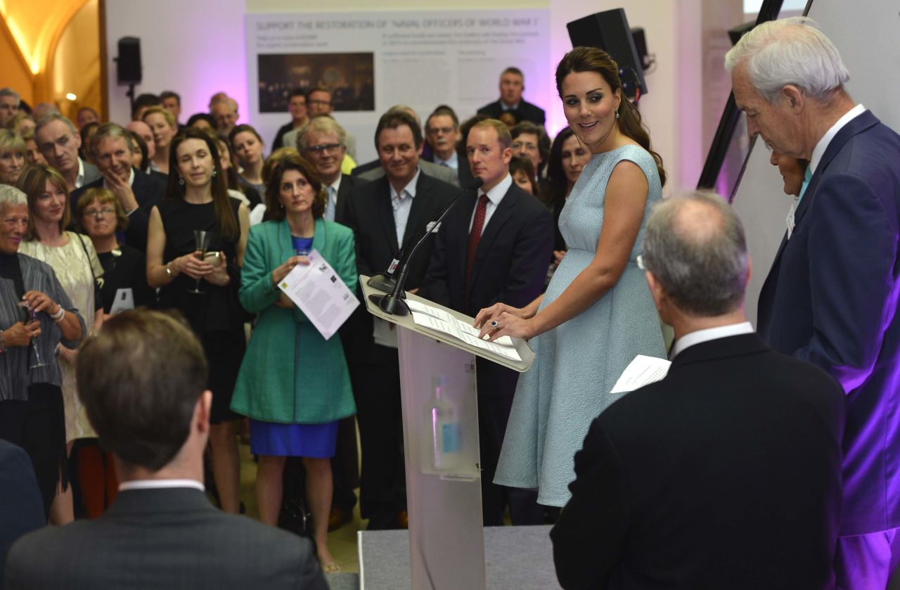 Catherine speaks during a reception at the National Portrait Gallery on April 24 in London.